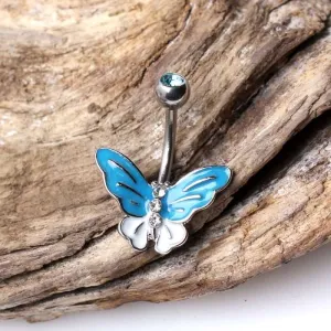 316L Stainless Steel Aqua Butterfly Navel Ring