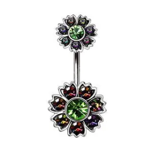 316L Stainless Steel Iridescent CZ Flower Navel Ring