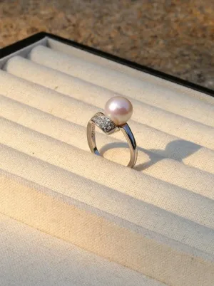 925 Silver Micro-Pave Zircon Natural Pearl Open Ring